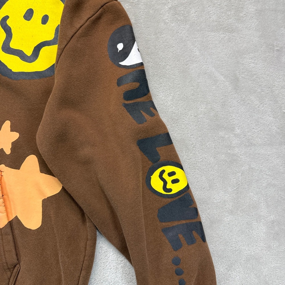 PacSun Sweatshirt Men's Medium Hoodie Brown Smiley Yin Yang One Love Streetwear - Picture 3 of 9